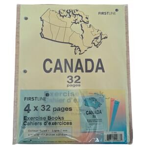 Set Of 4 Canada 32-Page Exercise Books Blue Pink Yellow & Green